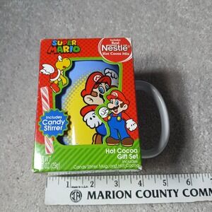 Super Mario Ceramic Coffee Mug With Hot Cocoa Mix & Candy Stir Stick ~Unopened~